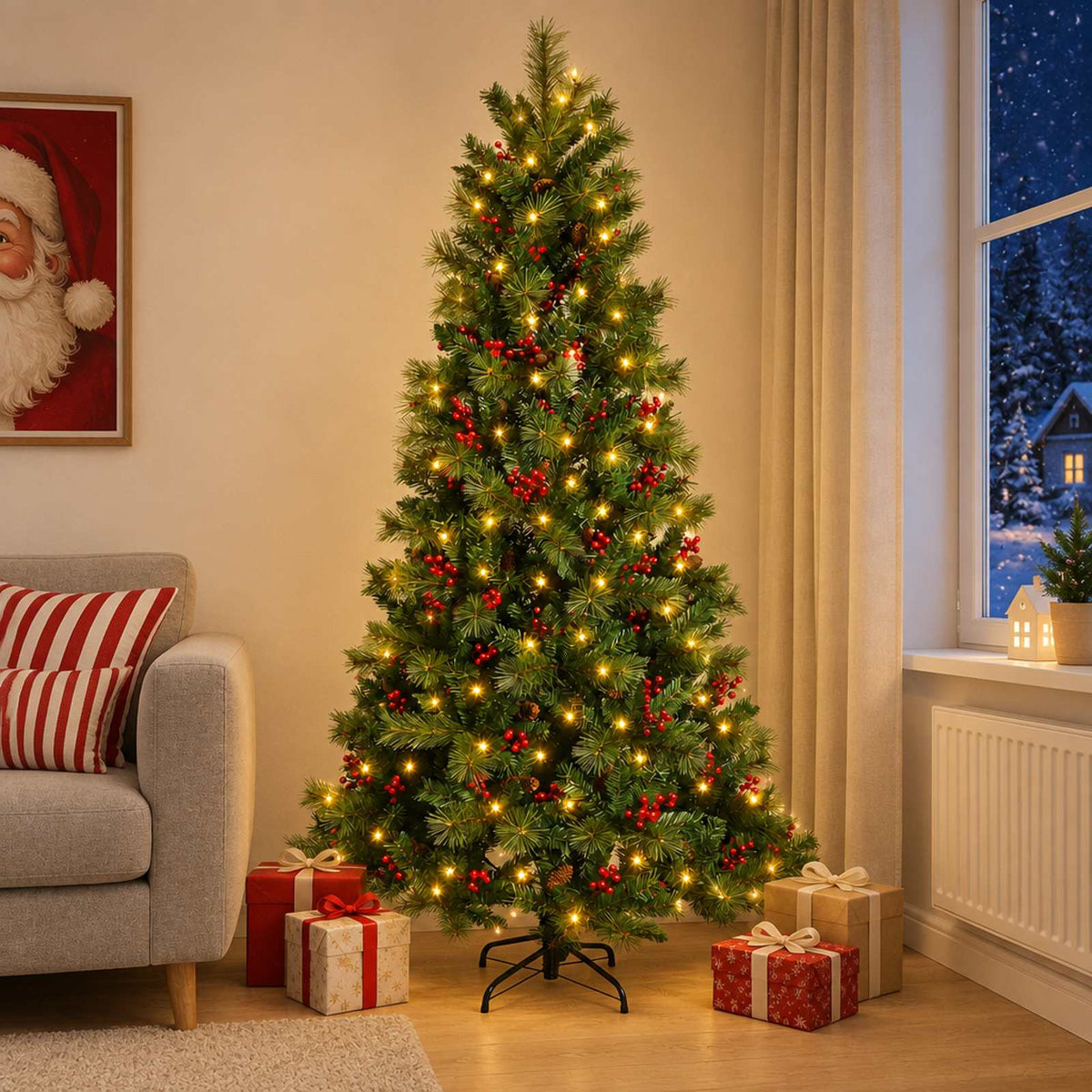 Kunstmatige Inklapbare Kerstboom 180 cm 300 LED's Warmwit is nu te koop bij PeponiXL, paradijselijk wonen!