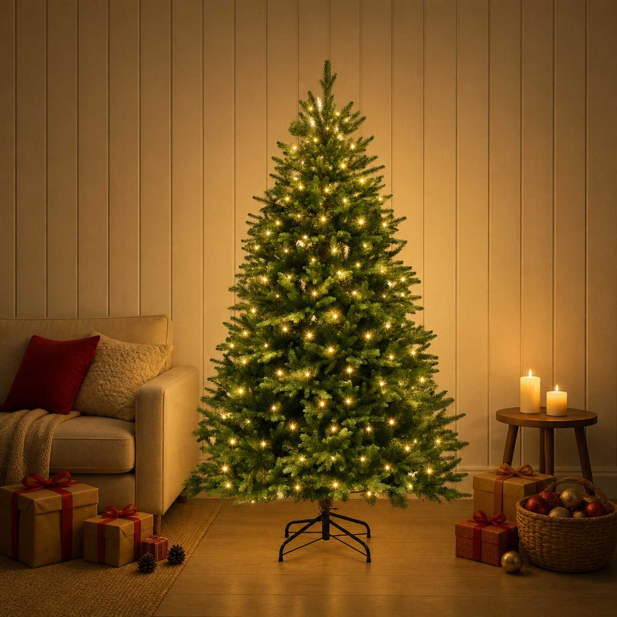 Kunstmatige Inklapbare Kerstboom 150 cm 150 LED's Warmwit is nu te koop bij PeponiXL, paradijselijk wonen!