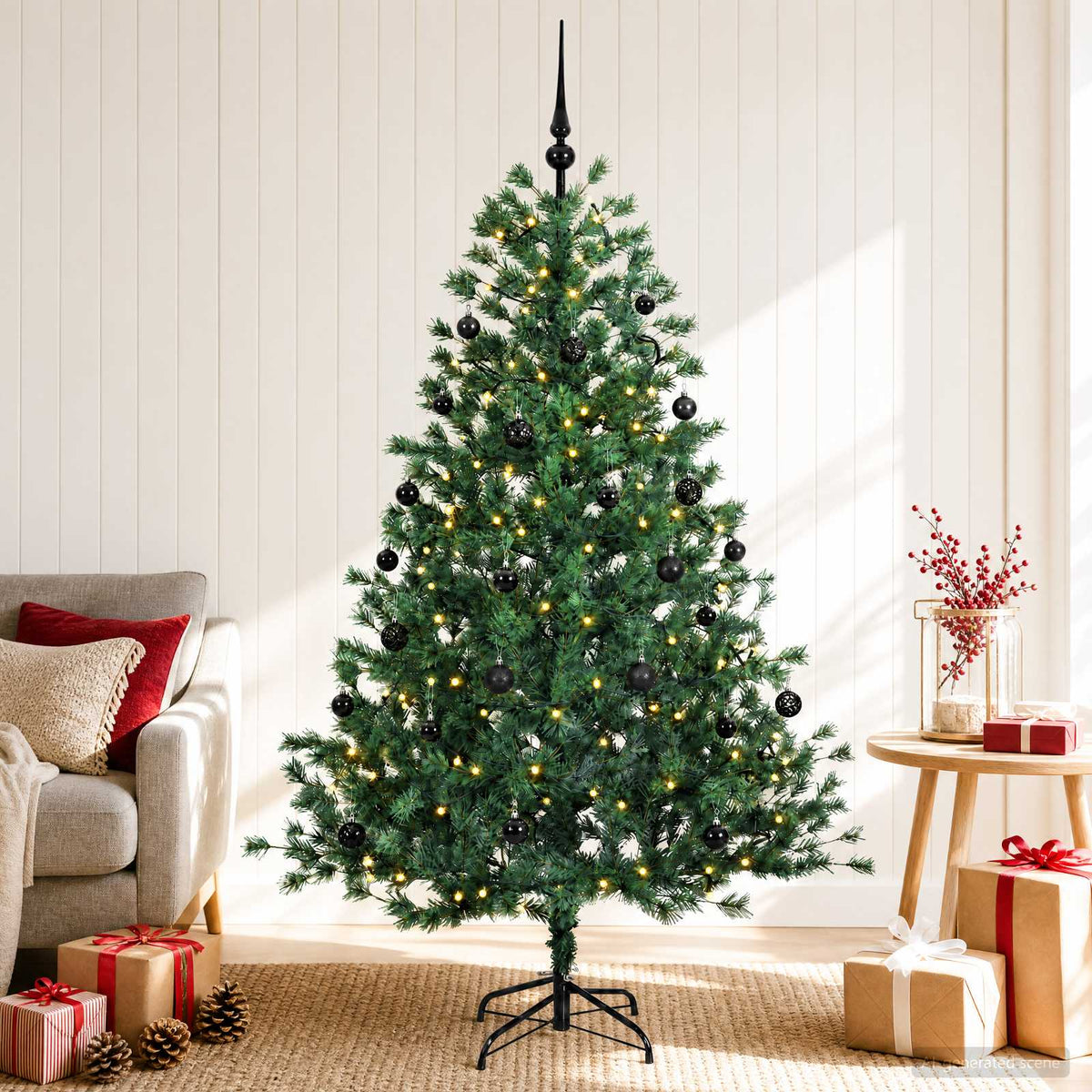 Kunstkerstboom met kerstbal 150 cm 150 LED's Warmwit is nu te koop bij PeponiXL, paradijselijk wonen!
