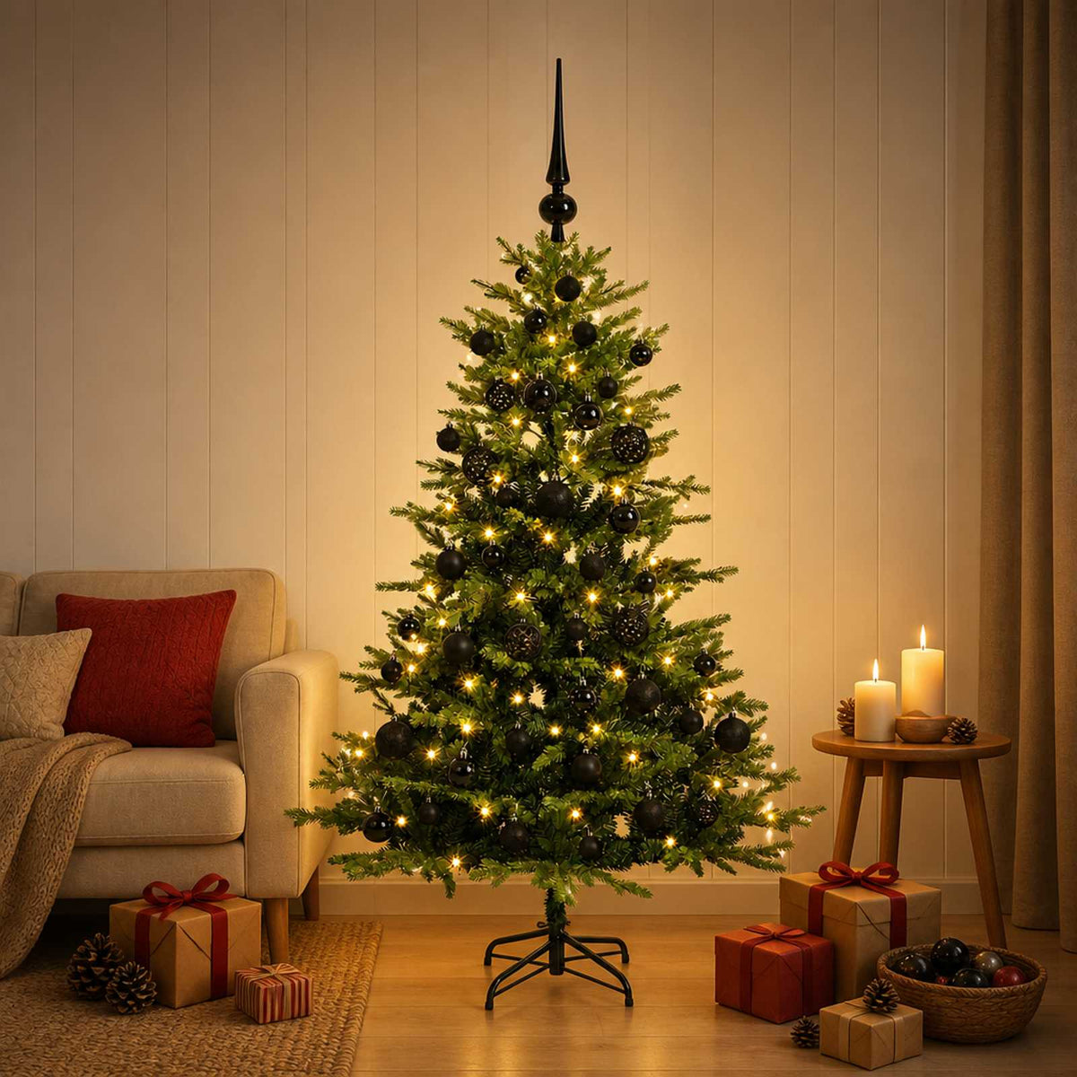 Kunstkerstboom met kerstbal 120 cm 150 LED's Warmwit is nu te koop bij PeponiXL, paradijselijk wonen!