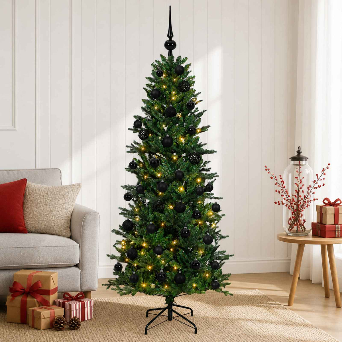 Kunstkerstboom met kerstbal 120 cm 150 LED's Warmwit PVC en PE is nu te koop bij PeponiXL, paradijselijk wonen!