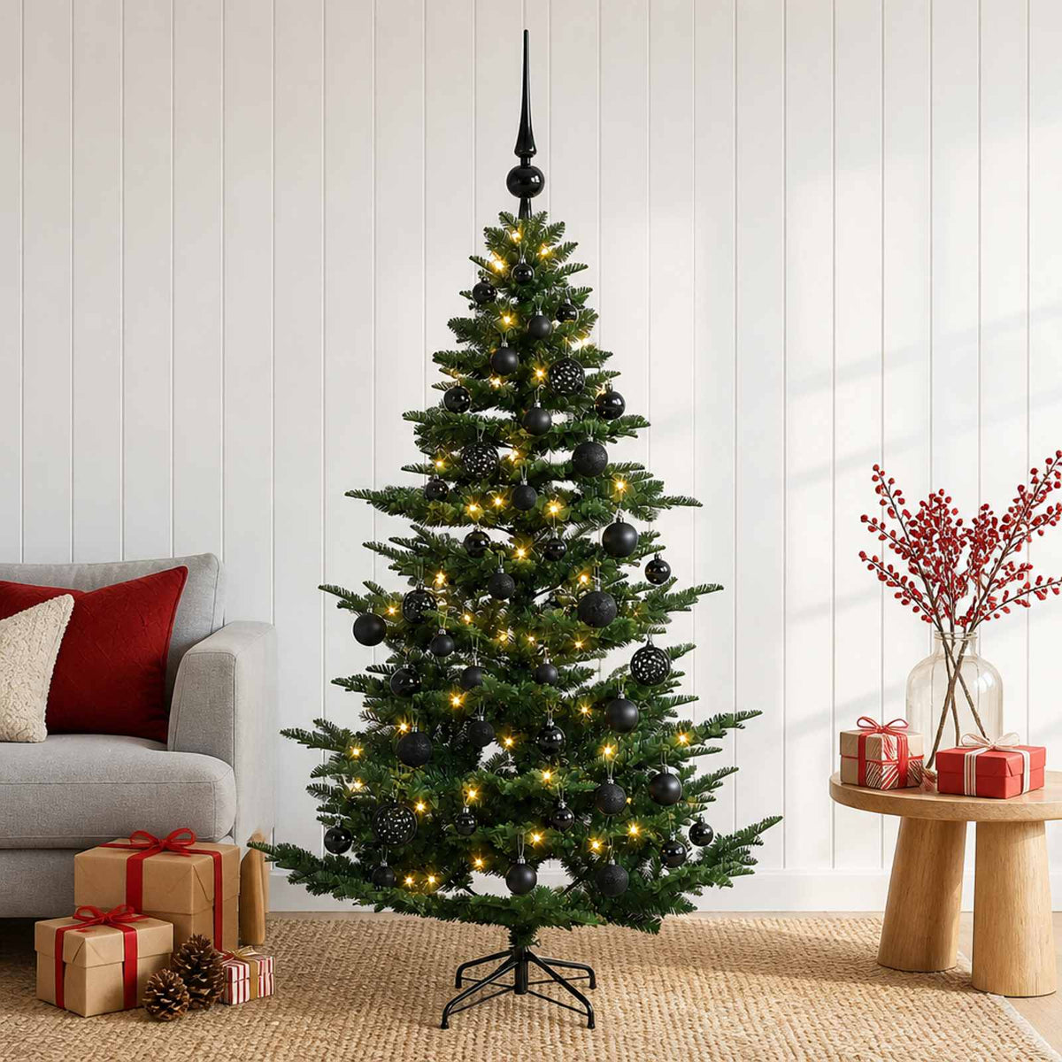 Kunstkerstboom met kerstbal 120 cm 150 LED's Warmwit PE & PVC is nu te koop bij PeponiXL, paradijselijk wonen!