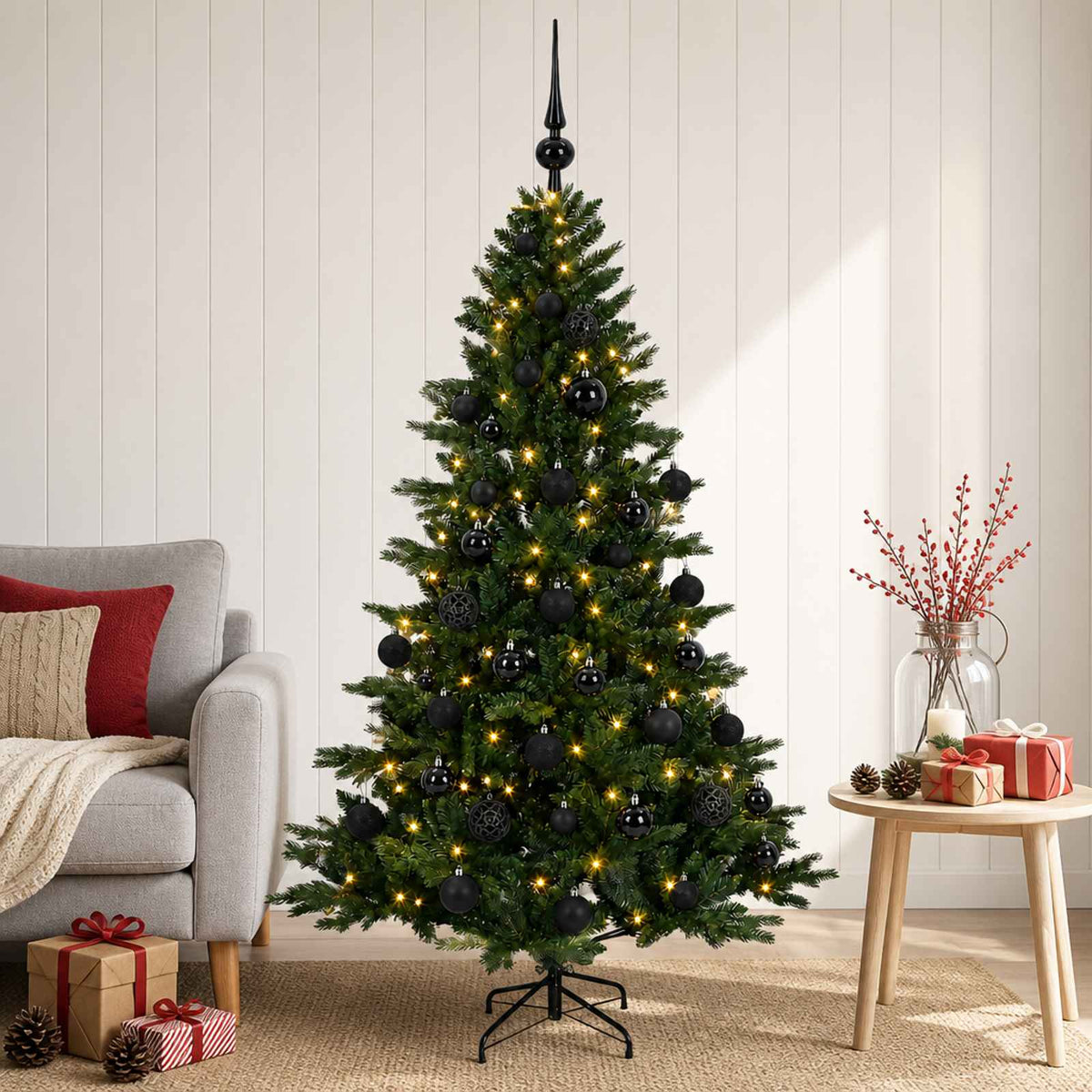 Kunstkerstboom met kerstbal 150 cm 150 LED's Warmwit is nu te koop bij PeponiXL, paradijselijk wonen!