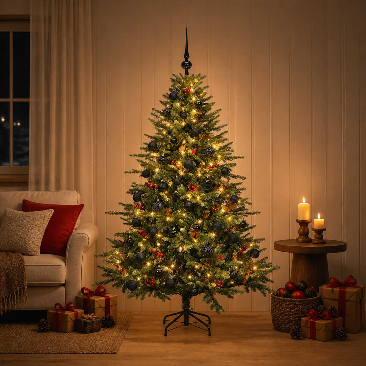 Kunstkerstboom met kerstbal 150 cm 150 LED's Warmwit is nu te koop bij PeponiXL, paradijselijk wonen!