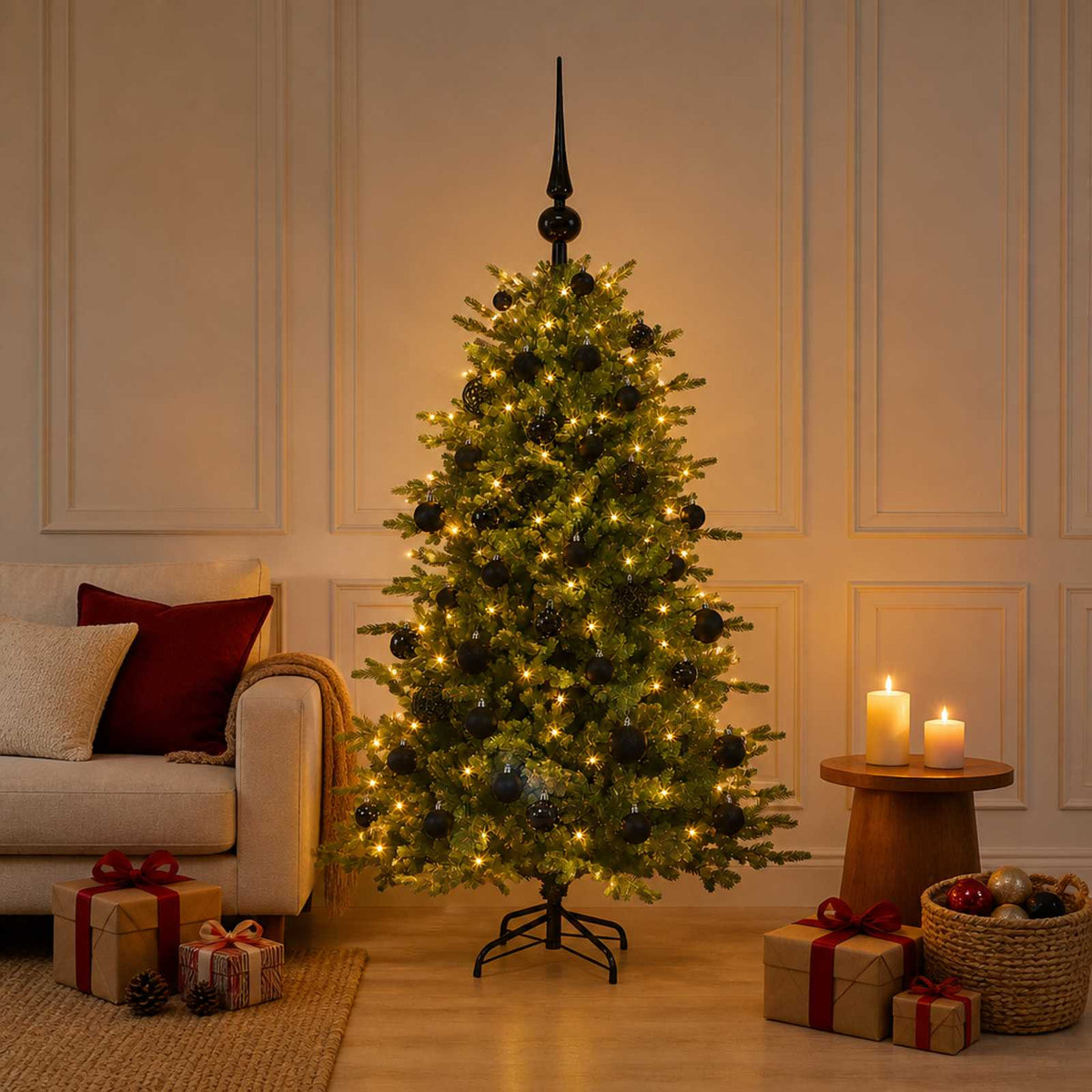 Kunstkerstboom met kerstbal 120 cm 150 LED's Warmwit is nu te koop bij PeponiXL, paradijselijk wonen!
