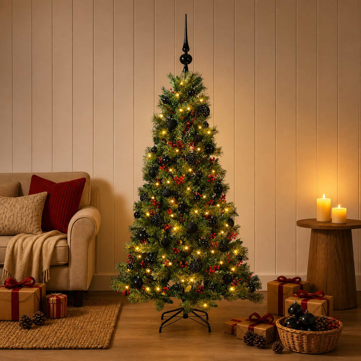 Kunstkerstboom met kerstbal 150 cm 150 LED's Warmwit is nu te koop bij PeponiXL, paradijselijk wonen!