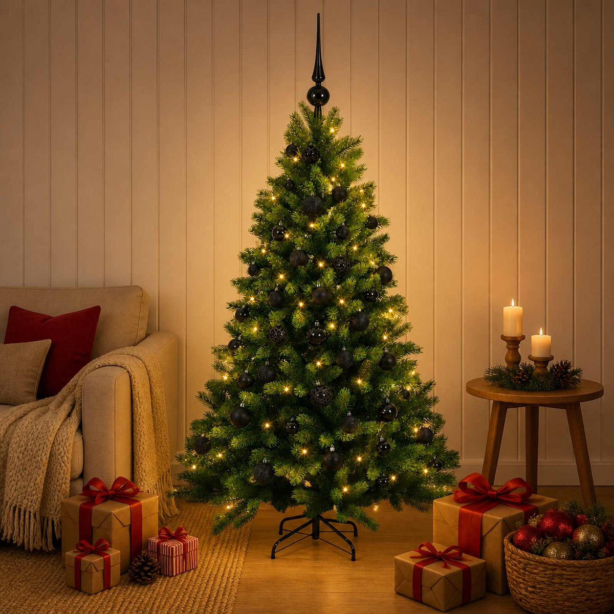 vidaXL Kunstkerstboom met Ballen 120 cm 150 LED's Warmwit