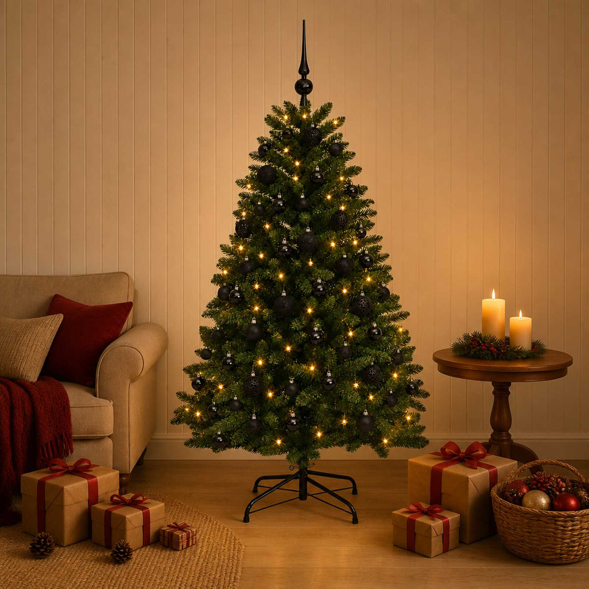 vidaXL Kunstkerstboom middengroen met kerstbal 120 cm 150 LED's