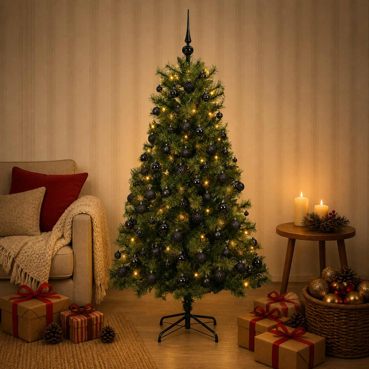 Kunstkerstboom met scharnierende takken en kerstballen 150 cm is nu te koop bij PeponiXL, paradijselijk wonen!