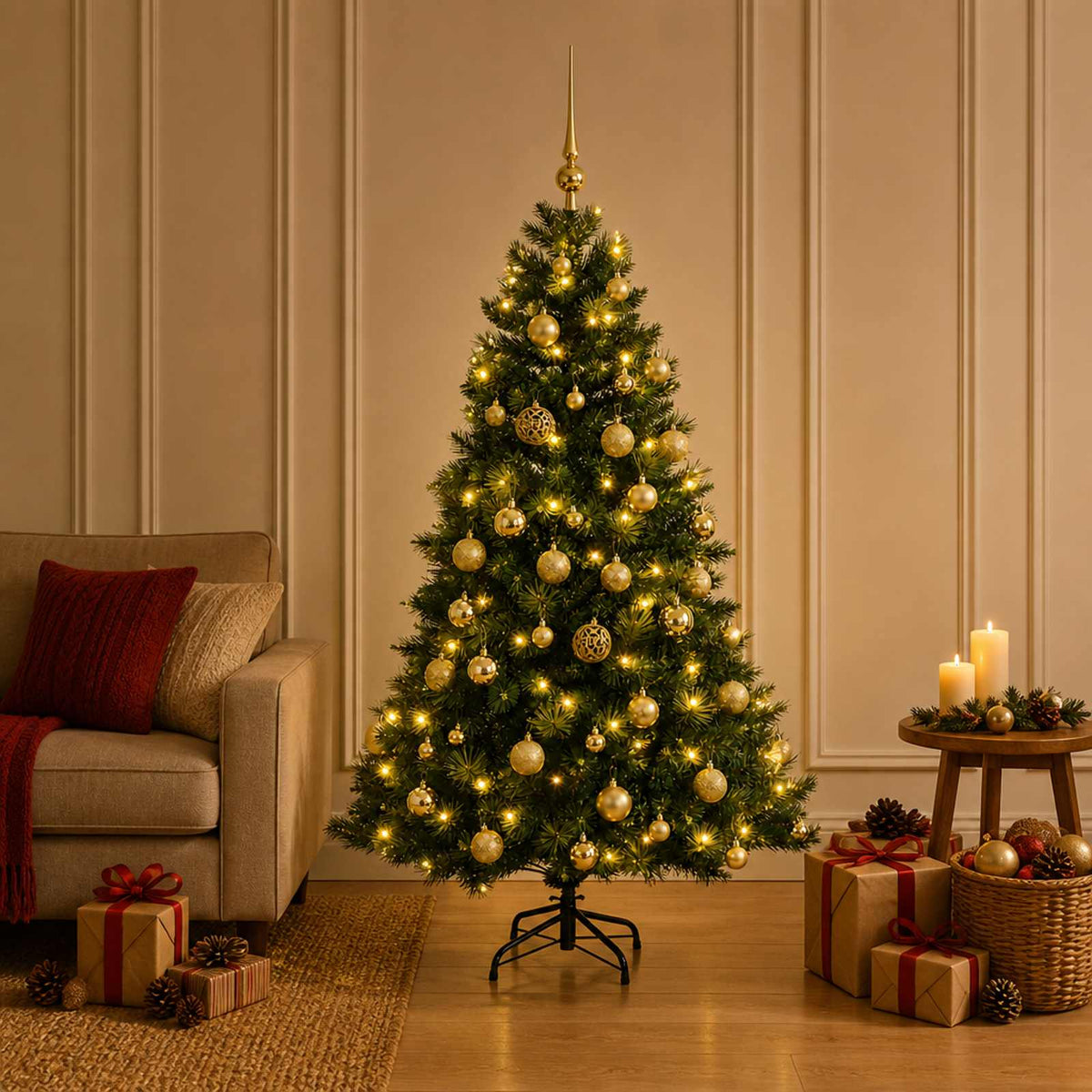Kunstkerstboom met kerstbal 150 cm 150 LED's Warmwit is nu te koop bij PeponiXL, paradijselijk wonen!