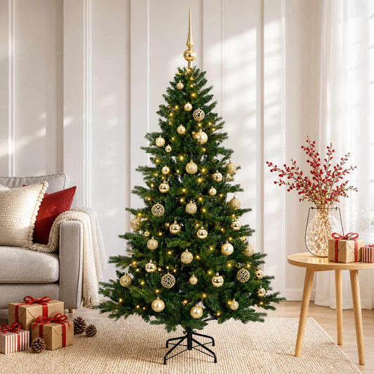 Kunstkerstboom met kerstbal 120 cm 150 LED's Warmwit is nu te koop bij PeponiXL, paradijselijk wonen!