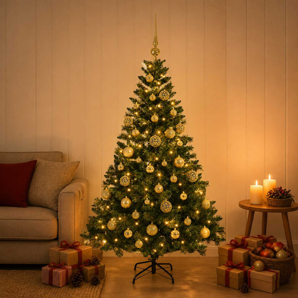 Kunstkerstboom met Ballen 120 cm 150 LED's Warmwit is nu te koop bij PeponiXL, paradijselijk wonen!