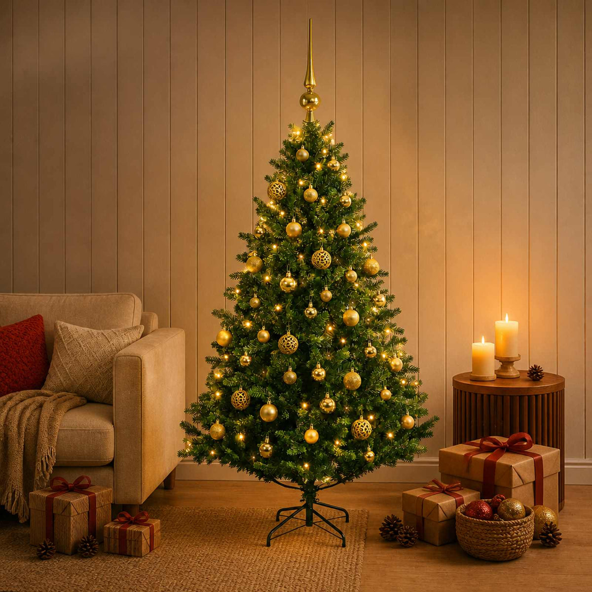 Kunstkerstboom met Ballen 120 cm 150 LED's Warmwit is nu te koop bij PeponiXL, paradijselijk wonen!