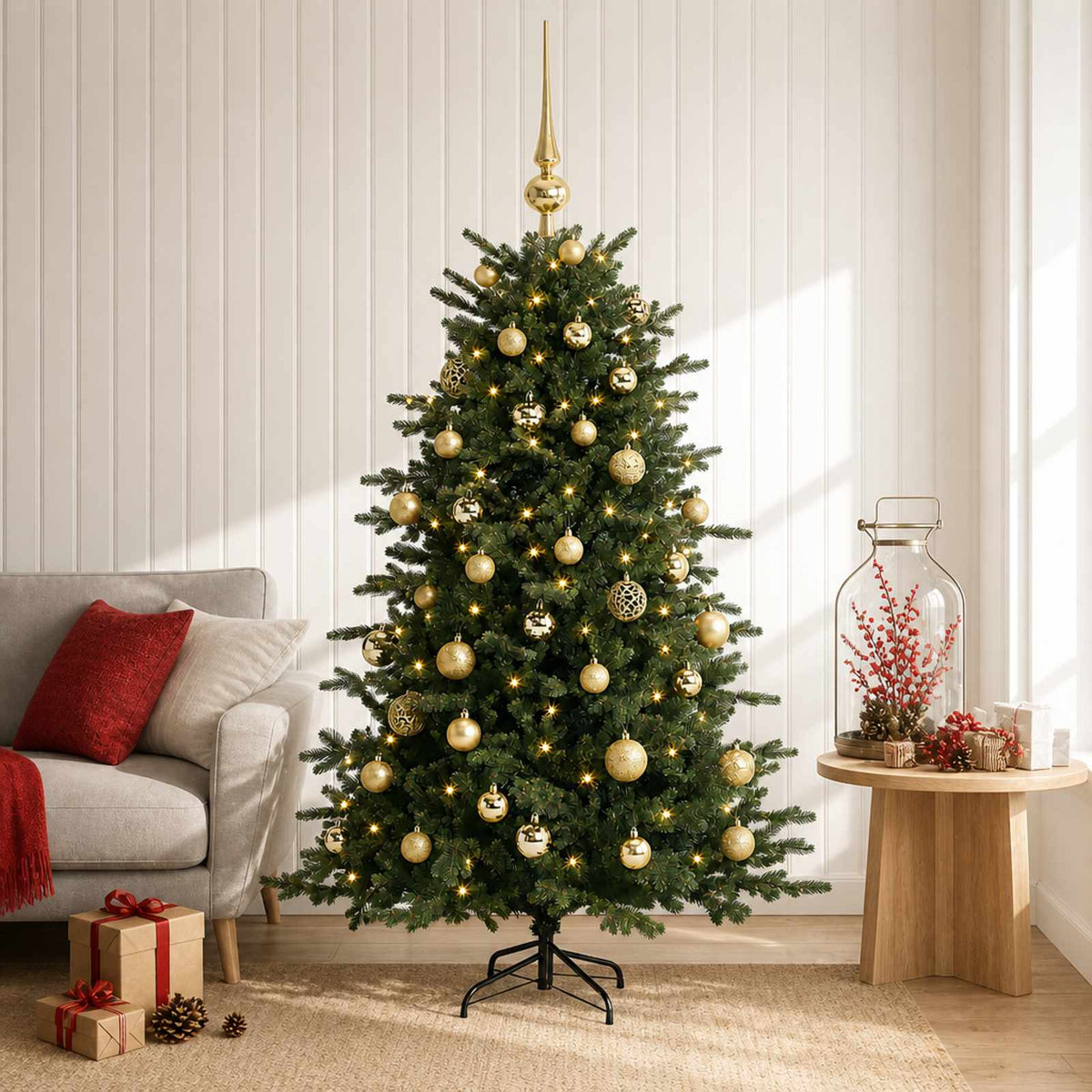 Kunstkerstboom met kerstbal 120 cm 150 LED's Warmwit is nu te koop bij PeponiXL, paradijselijk wonen!