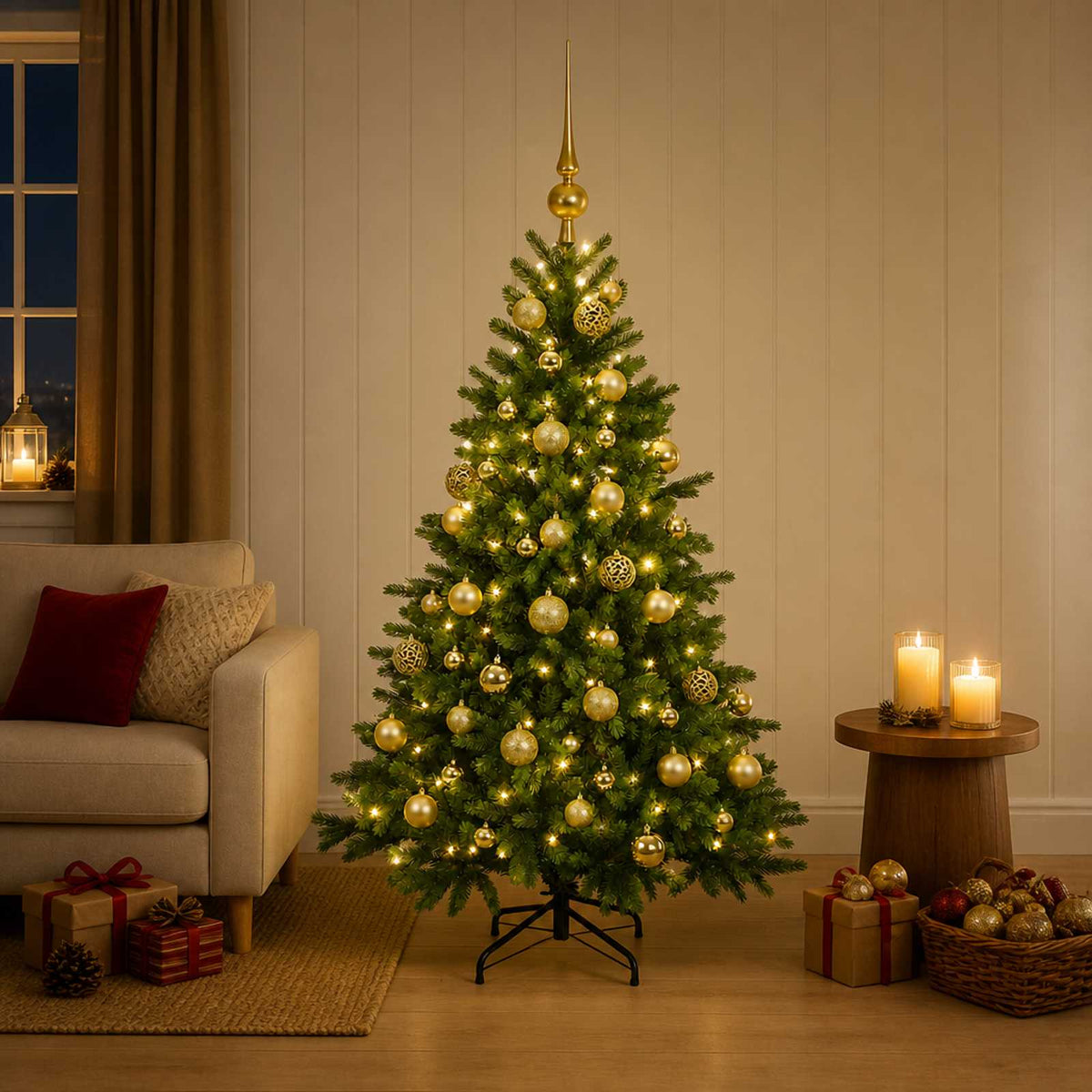 Kunstkerstboom met kerstbal 150 cm 150 LED's Warmwit is nu te koop bij PeponiXL, paradijselijk wonen!