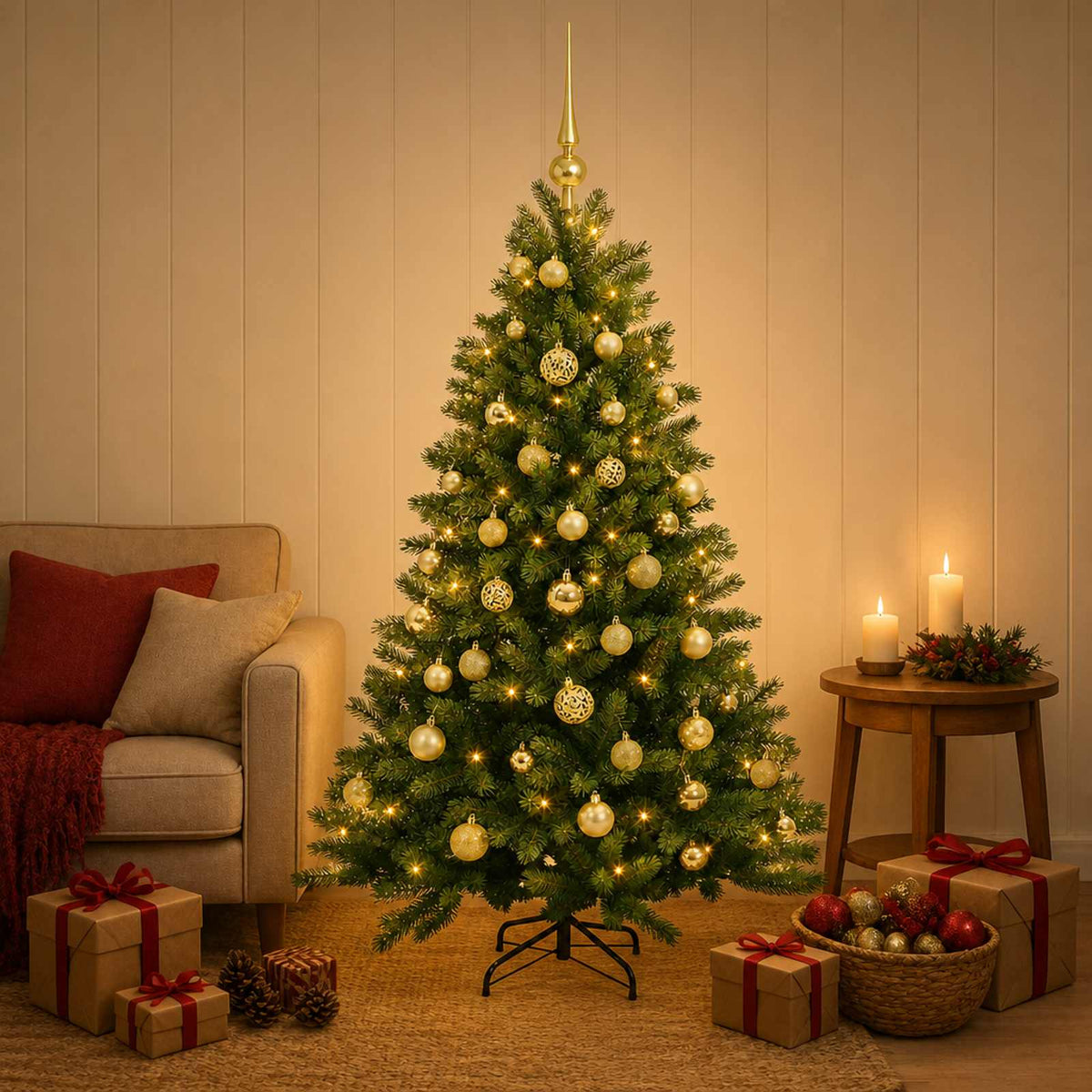 vidaXL Kunstkerstboom met Ballen 120 cm 150 LED's Warmwit