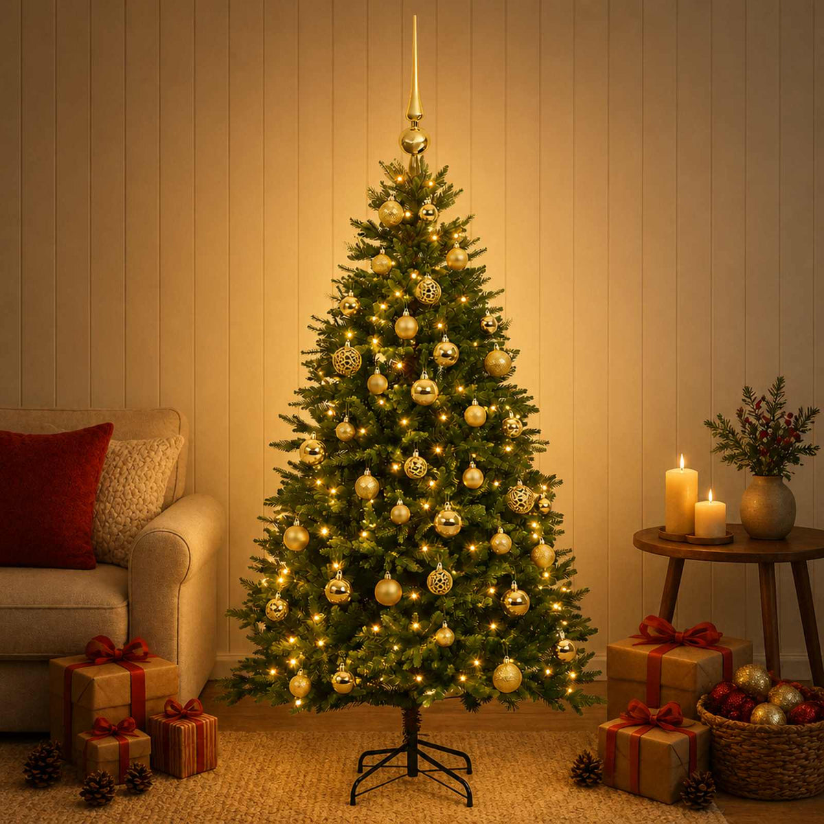 Kunstkerstboom met Ballen 150 cm 150 LED's Warmwit is nu te koop bij PeponiXL, paradijselijk wonen!