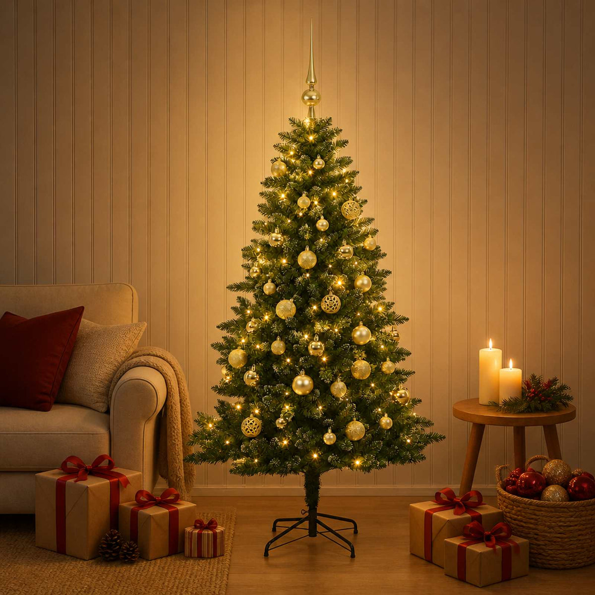 Kunstkerstboom met Ballen 120 cm 150 LED's Warmwit is nu te koop bij PeponiXL, paradijselijk wonen!