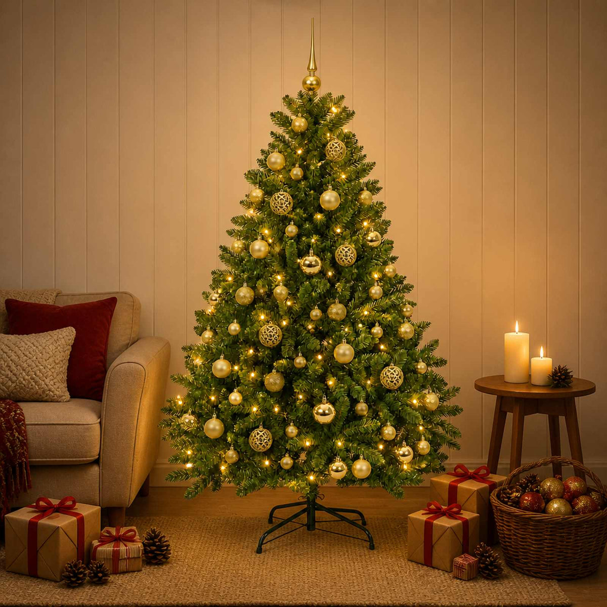 Kunstkerstboom lichtgroen met kerstbal 180 cm 300 LED's Warmwit is nu te koop bij PeponiXL, paradijselijk wonen!