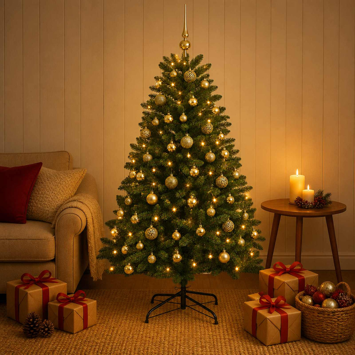 vidaXL Kunstkerstboom middengroen met kerstbal 180 cm 300 LED's