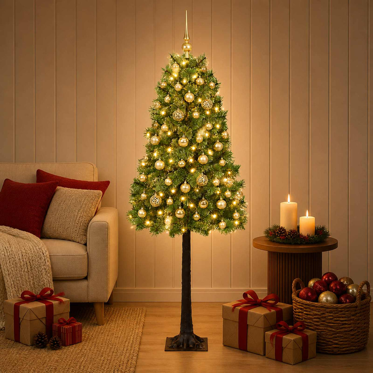 vidaXL Kunstkerstboom met scharnierende takken en kerstballen 180 cm