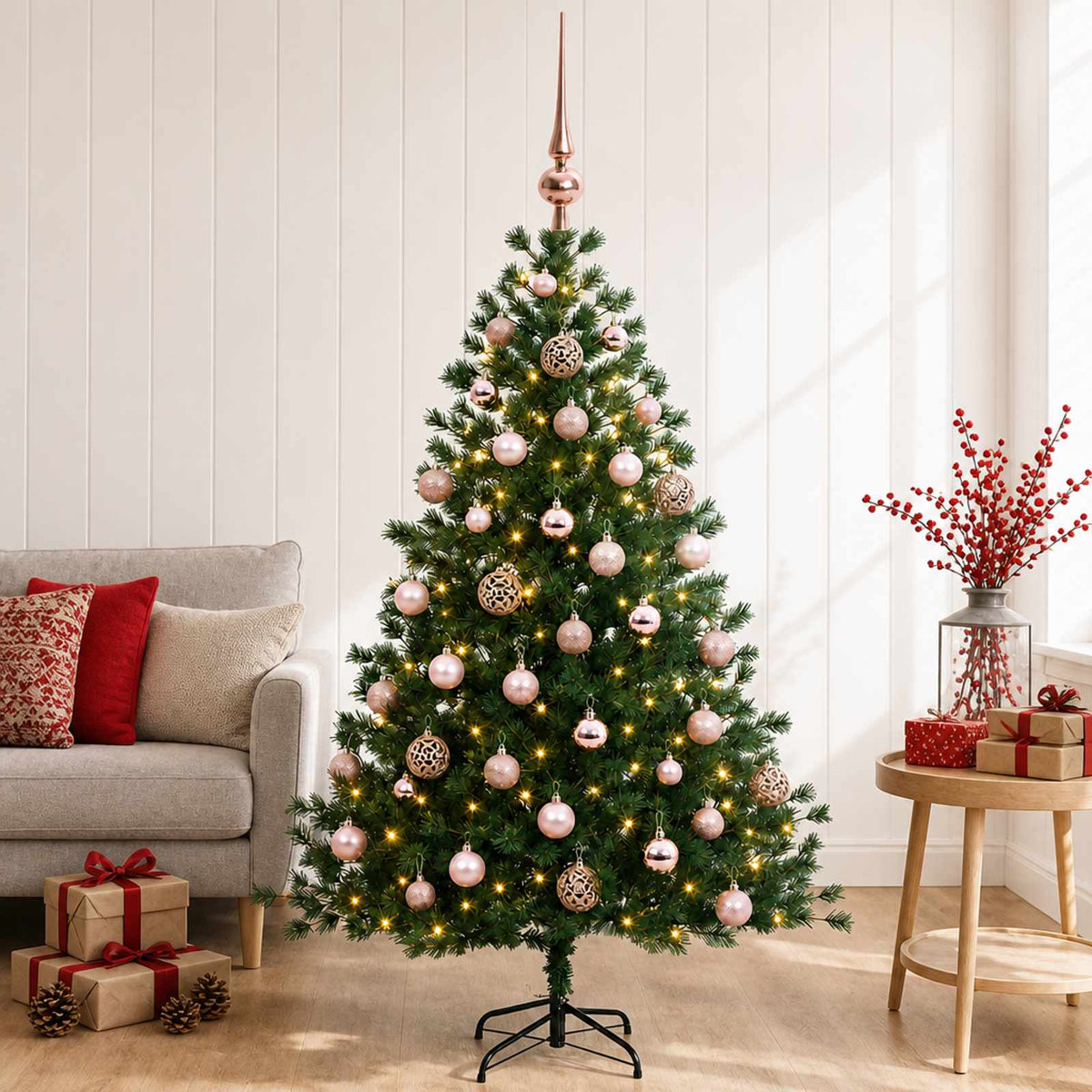 Kunstkerstboom met kerstbal 150 cm 150 LED's Warmwit is nu te koop bij PeponiXL, paradijselijk wonen!