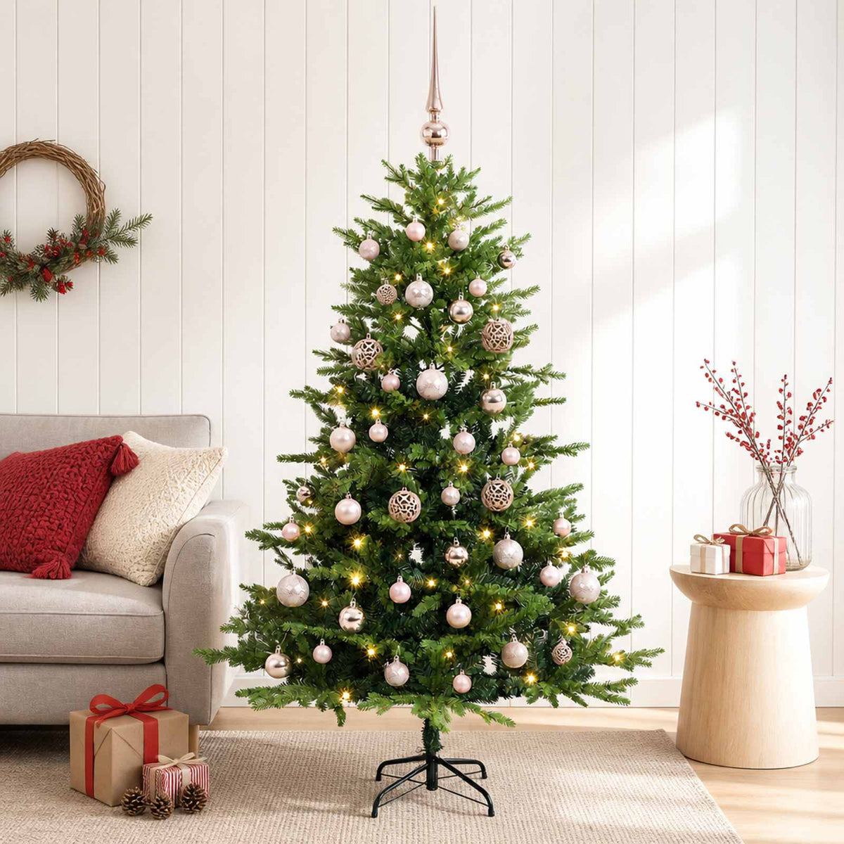 Kunstkerstboom met Ballen 120 cm 150 LED's Warmwit is nu te koop bij PeponiXL, paradijselijk wonen!