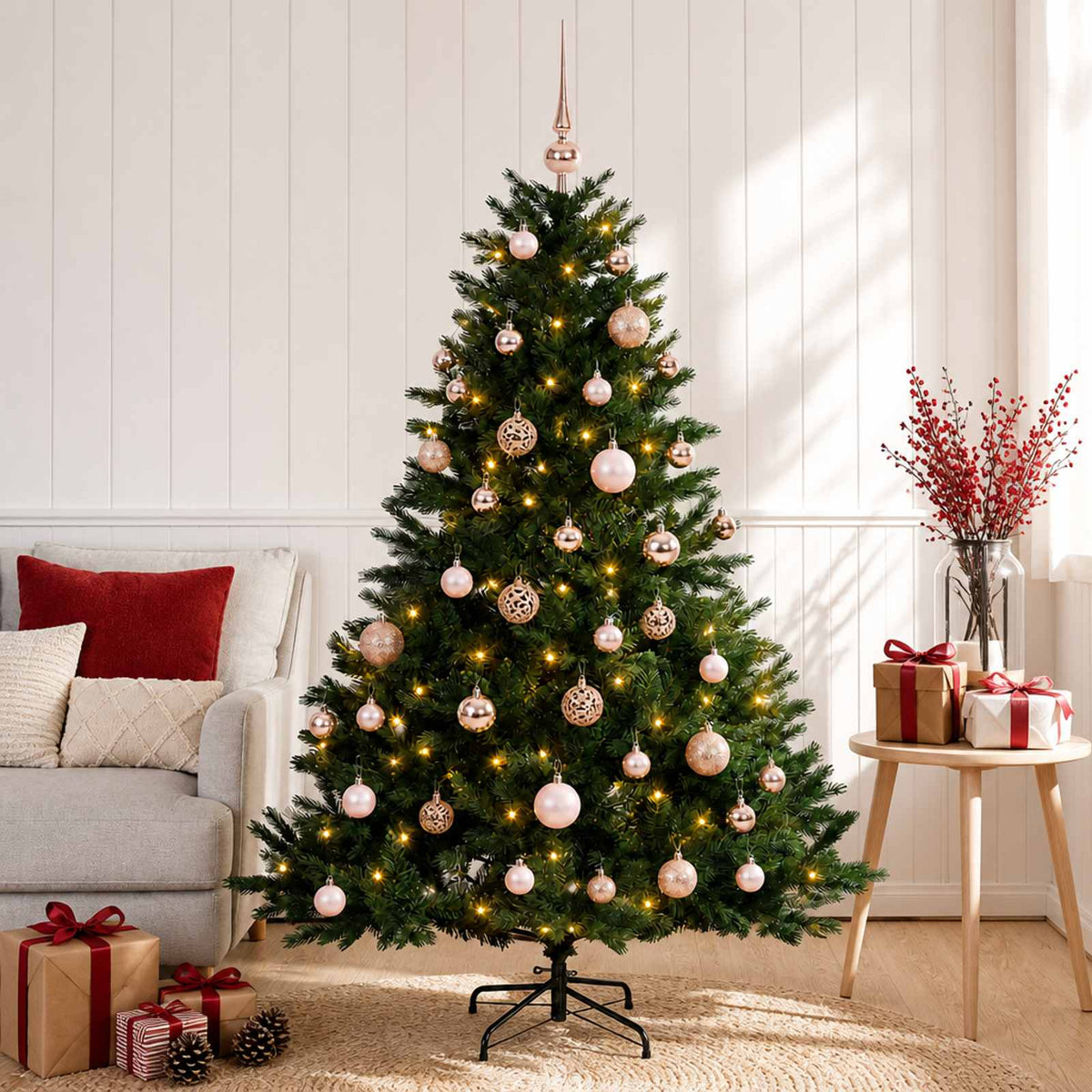 Kunstkerstboom met kerstbal 120 cm 150 LED's Warmwit is nu te koop bij PeponiXL, paradijselijk wonen!