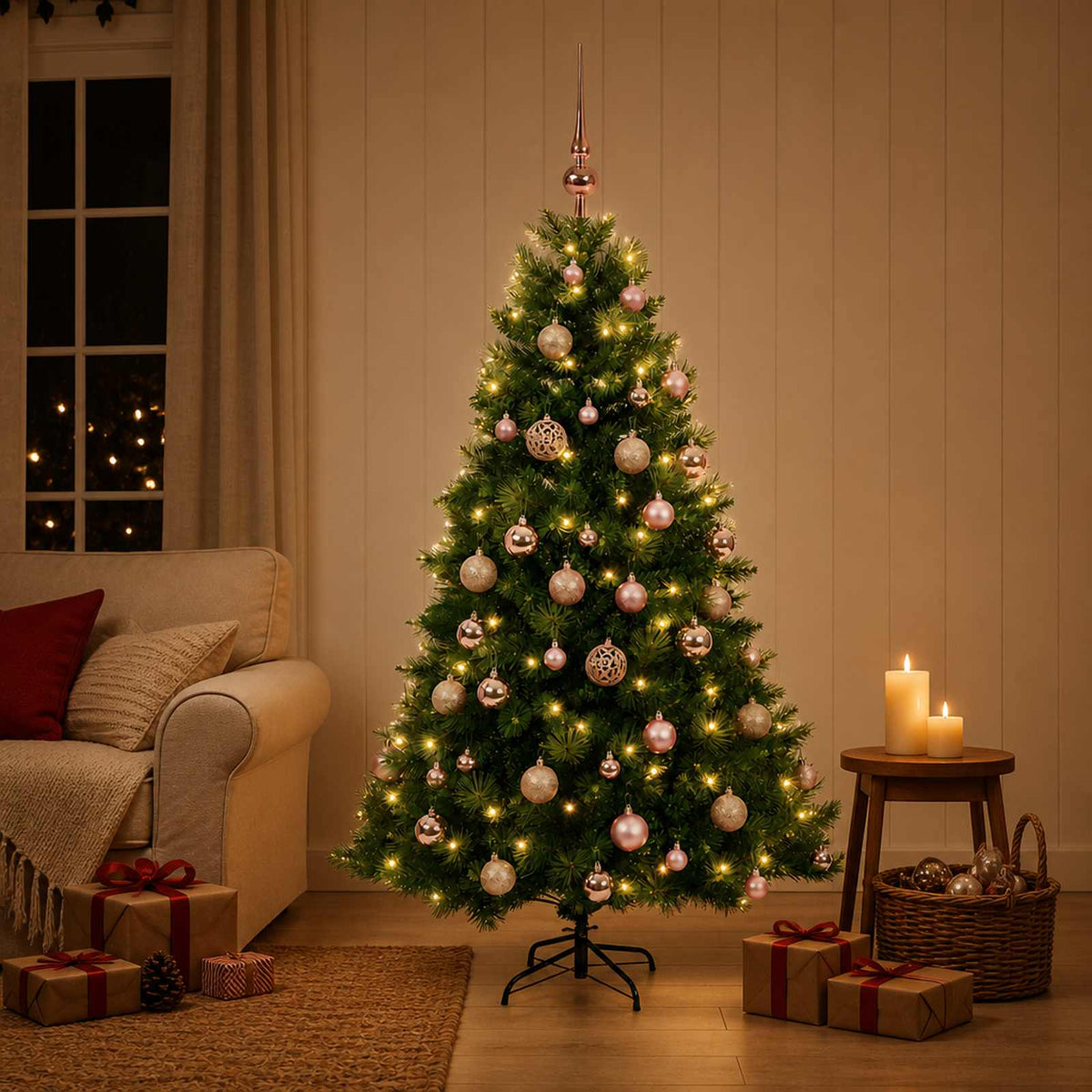 Kunstkerstboom met kerstbal 150 cm 150 LED's Warmwit is nu te koop bij PeponiXL, paradijselijk wonen!