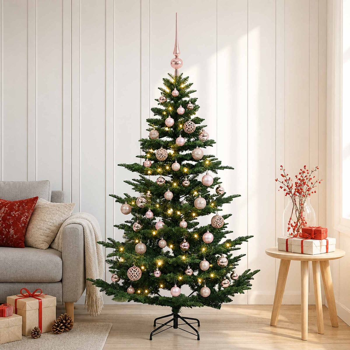 Kunstkerstboom met kerstbal 120 cm 150 LED's Warmwit PE & PVC is nu te koop bij PeponiXL, paradijselijk wonen!
