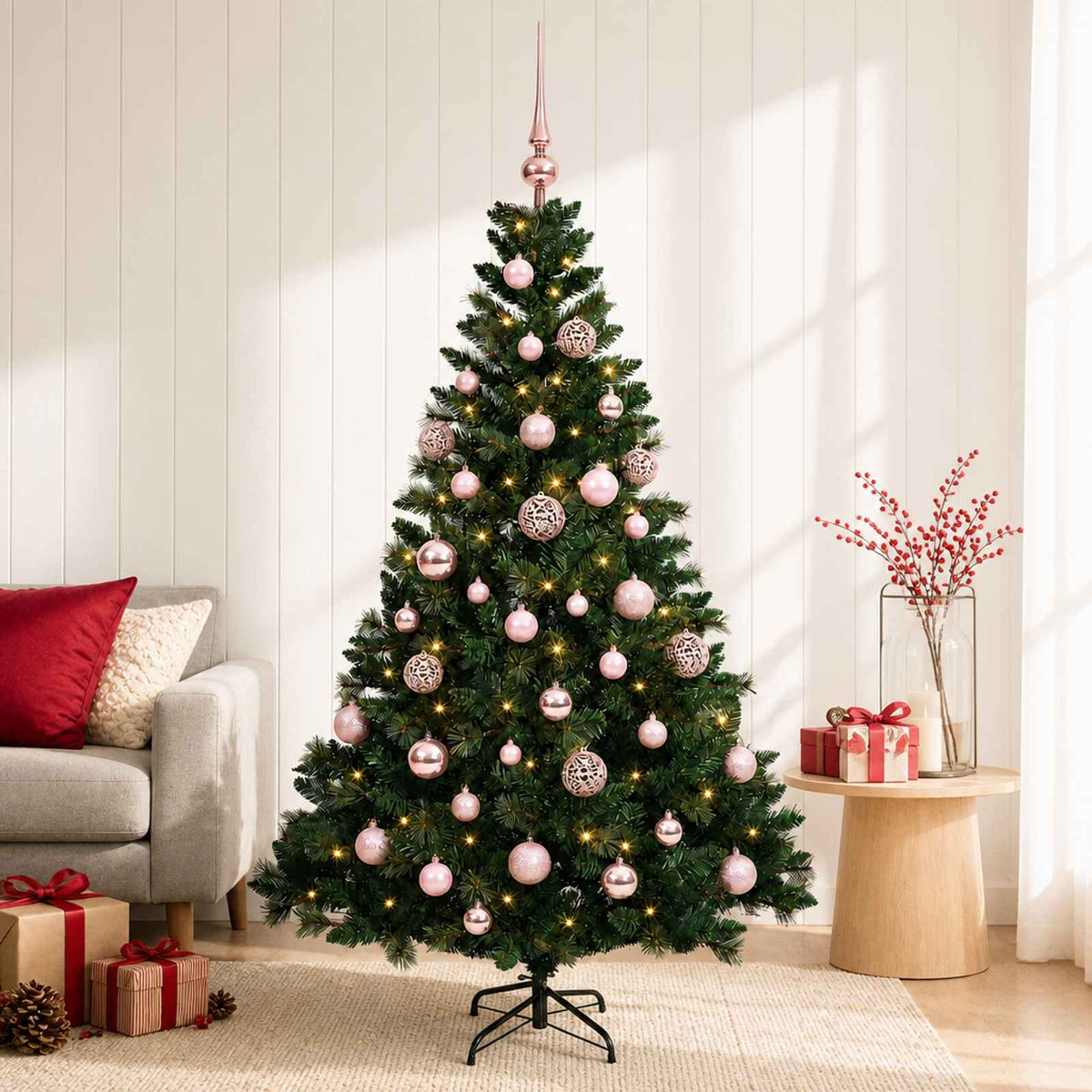 Kunstkerstboom met Ballen 150 cm 150 LED's Warmwit is nu te koop bij PeponiXL, paradijselijk wonen!