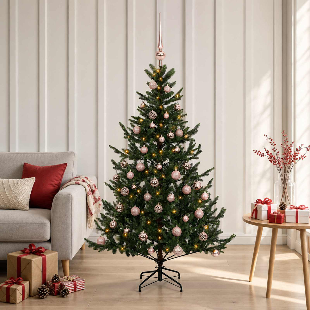 Kunstkerstboom met kerstbal 150 cm 150 LED's Warmwit is nu te koop bij PeponiXL, paradijselijk wonen!