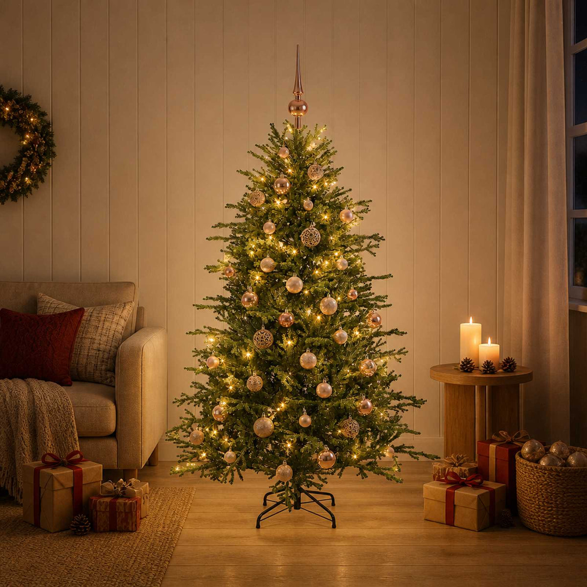 Kunstkerstboom met kerstbal 150 cm 150 LED's Warmwit is nu te koop bij PeponiXL, paradijselijk wonen!