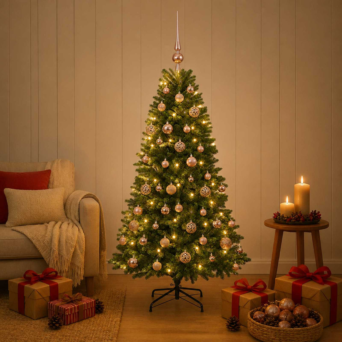 Kunstkerstboom met Ballen 150 cm 150 LED's Warmwit is nu te koop bij PeponiXL, paradijselijk wonen!