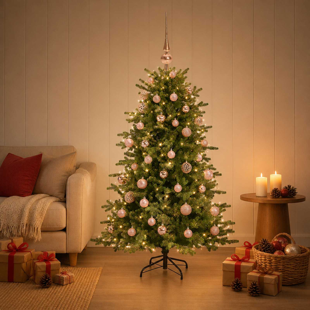 Kunstkerstboom met kerstbal 120 cm 150 LED's Warmwit is nu te koop bij PeponiXL, paradijselijk wonen!