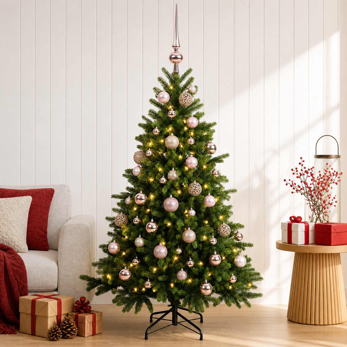 Kunstkerstboom met kerstbal 150 cm 150 LED's Warmwit is nu te koop bij PeponiXL, paradijselijk wonen!