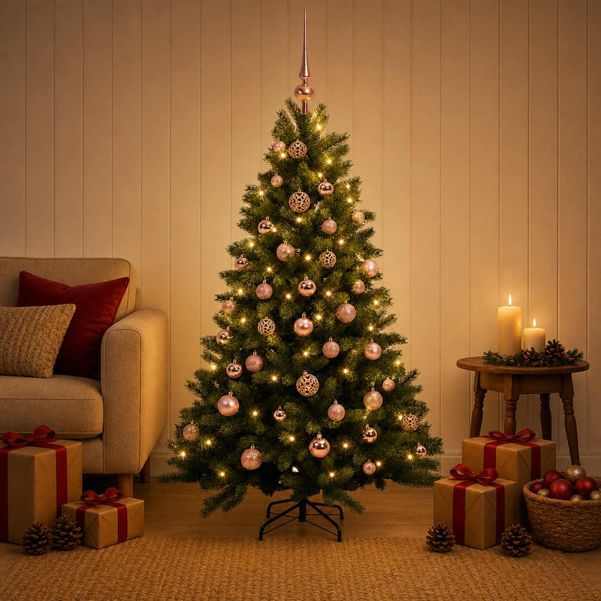 Kunstkerstboom met Ballen 150 cm 150 LED's Warmwit is nu te koop bij PeponiXL, paradijselijk wonen!