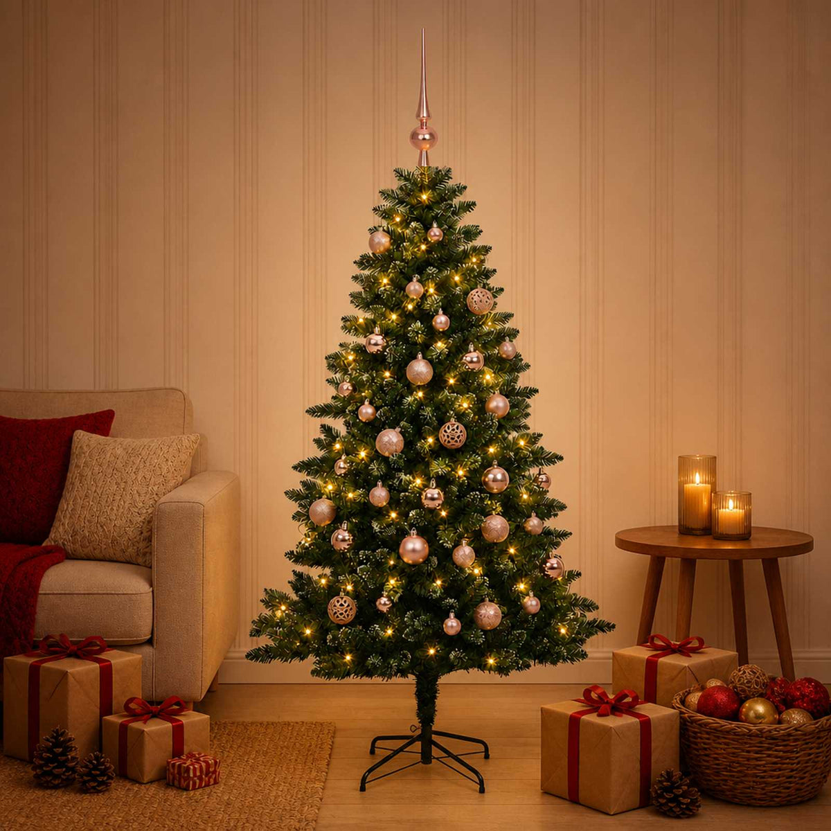 vidaXL Kunstkerstboom met Ballen 120 cm 150 LED's Warmwit
