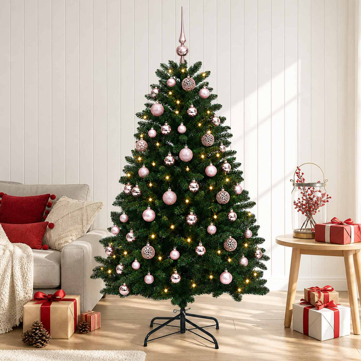 Kunstkerstboom middengroen met kerstbal 120 cm 150 LED's is nu te koop bij PeponiXL, paradijselijk wonen!