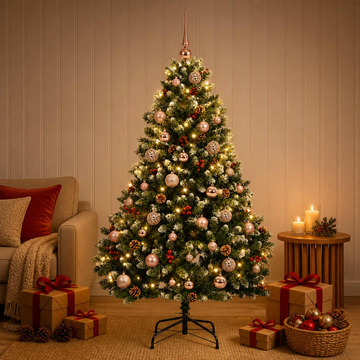 Kunstkerstboom groen met kerstballen 180 cm 300 LED's Warmwit is nu te koop bij PeponiXL, paradijselijk wonen!