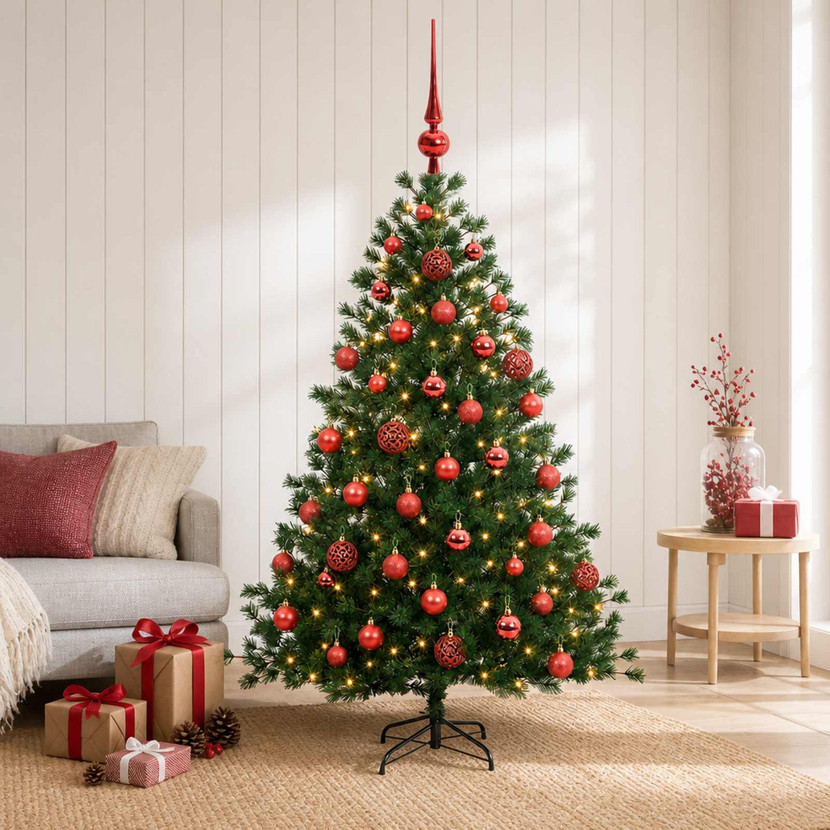 Kunstkerstboom met kerstbal 150 cm 150 LED's Warmwit is nu te koop bij PeponiXL, paradijselijk wonen!