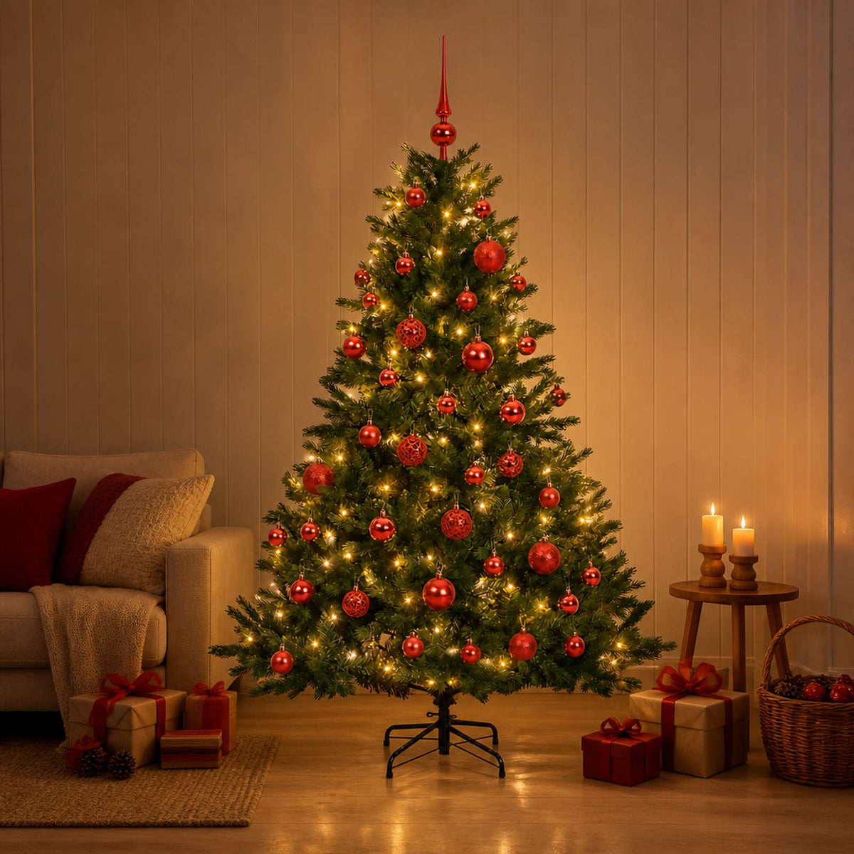 Kunstkerstboom met kerstbal 150 cm 150 LED's Warmwit is nu te koop bij PeponiXL, paradijselijk wonen!
