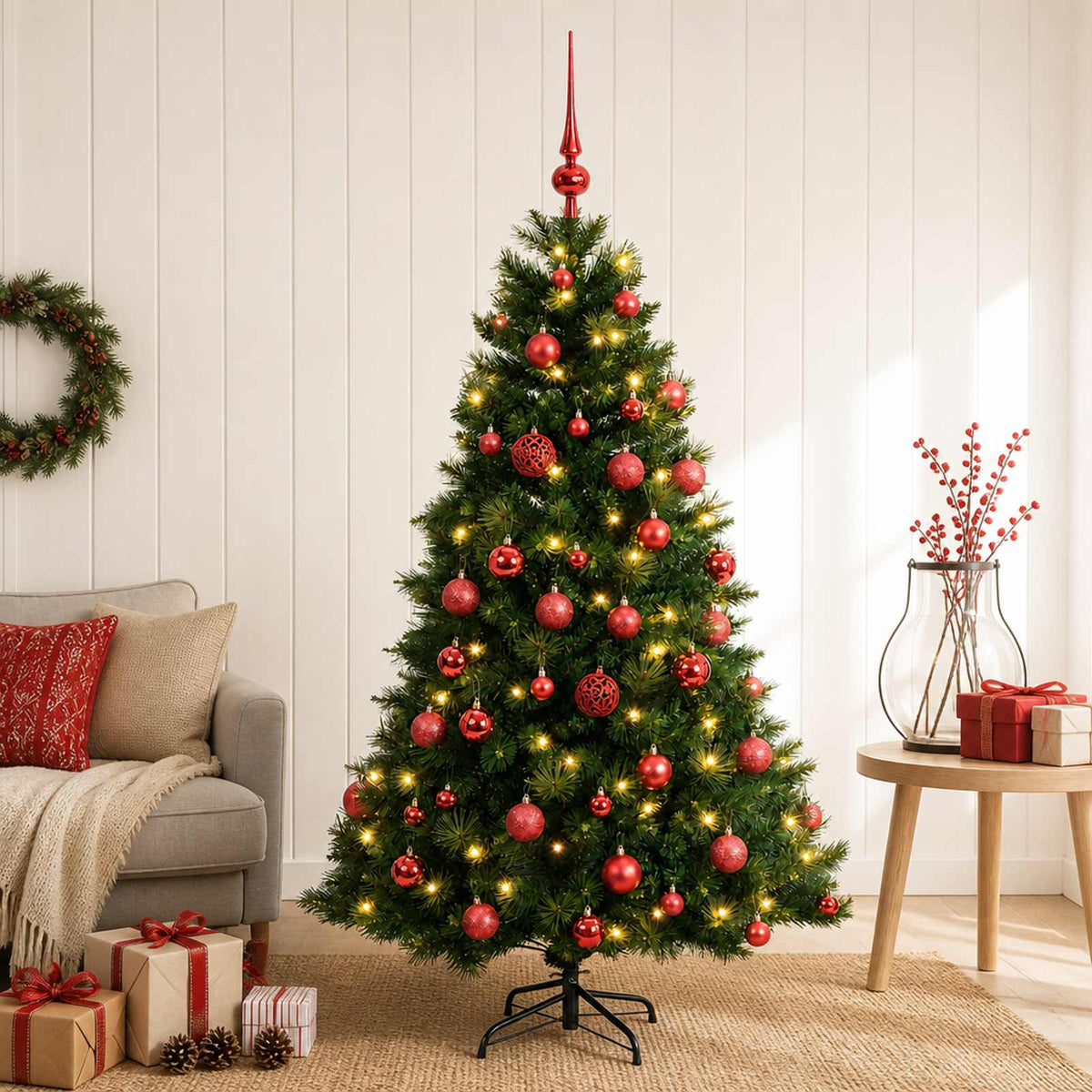Kunstkerstboom met kerstbal 120 cm 150 LED's Warmwit is nu te koop bij PeponiXL, paradijselijk wonen!