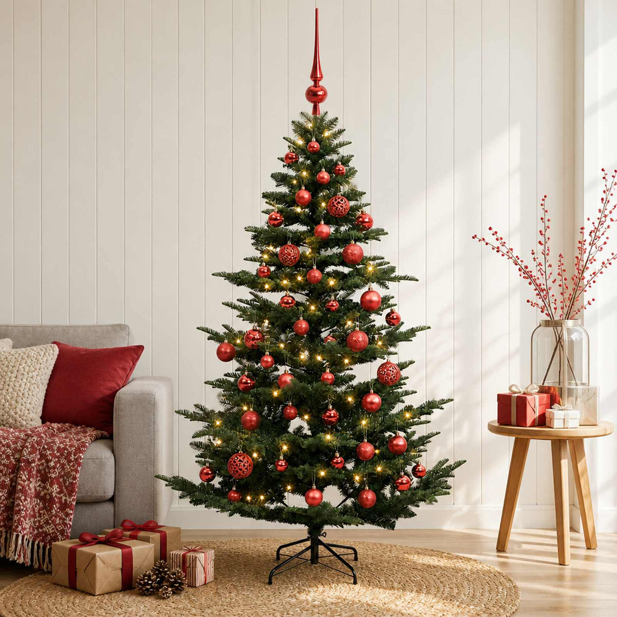 Kunstkerstboom met kerstbal 150 cm 150 LED's Warmwit PE & PVC is nu te koop bij PeponiXL, paradijselijk wonen!