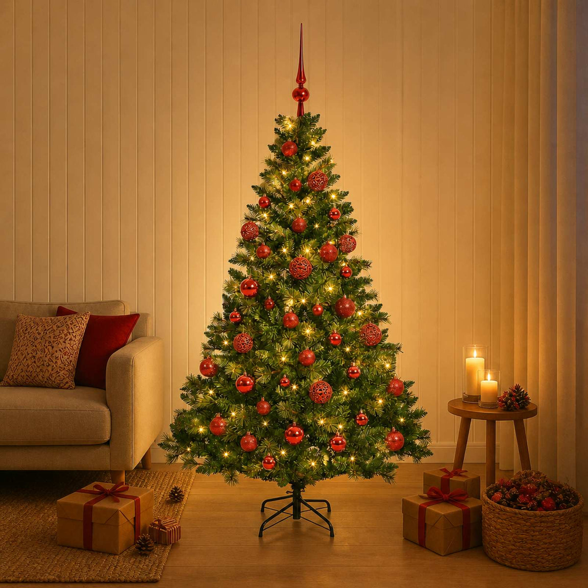 Kunstkerstboom met Ballen 150 cm 150 LED's Warmwit is nu te koop bij PeponiXL, paradijselijk wonen!
