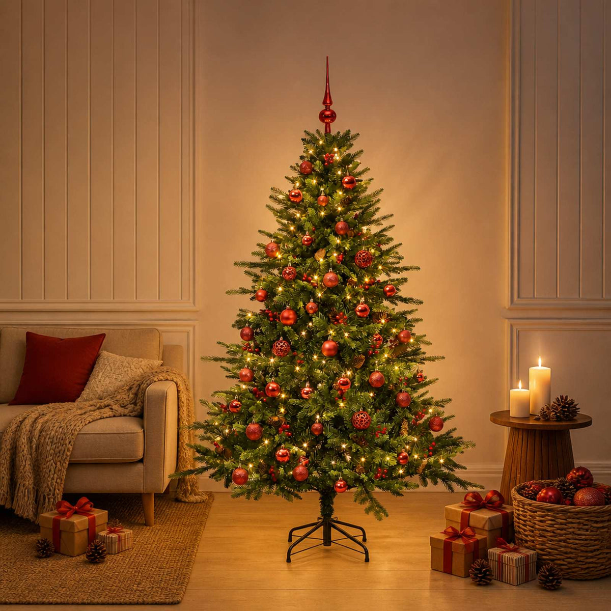 Kunstkerstboom met kerstbal 150 cm 150 LED's Warmwit is nu te koop bij PeponiXL, paradijselijk wonen!