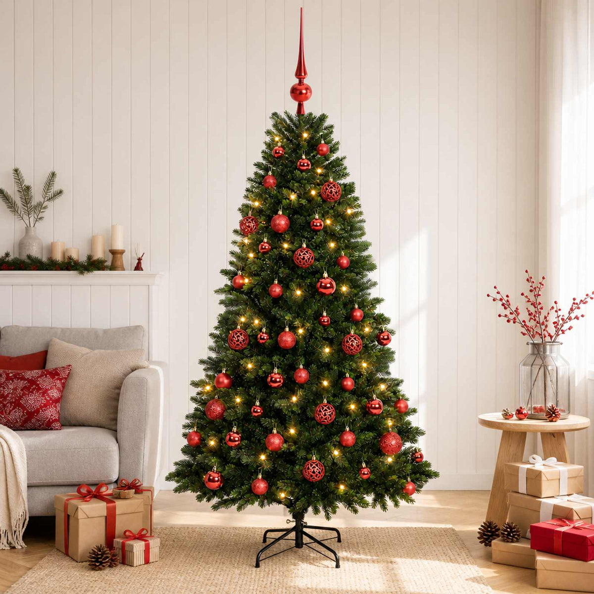 Kunstkerstboom met Ballen 150 cm 150 LED's Warmwit is nu te koop bij PeponiXL, paradijselijk wonen!