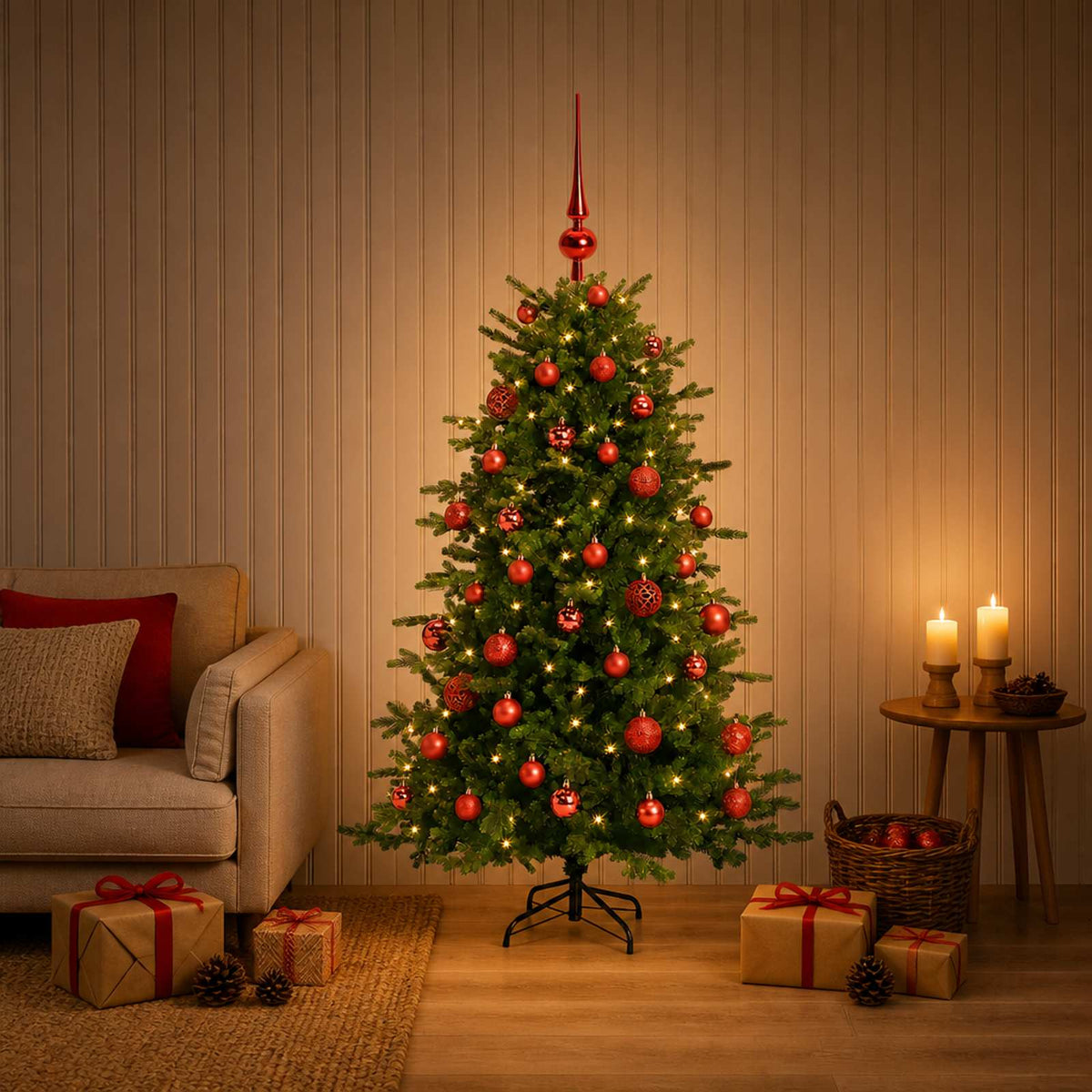 Kunstkerstboom met kerstbal 150 cm 150 LED's Warmwit is nu te koop bij PeponiXL, paradijselijk wonen!