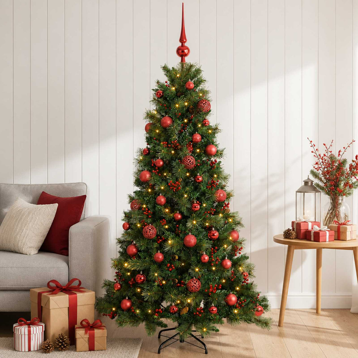 Kunstkerstboom met kerstbal 120 cm 150 LED's Warmwit is nu te koop bij PeponiXL, paradijselijk wonen!