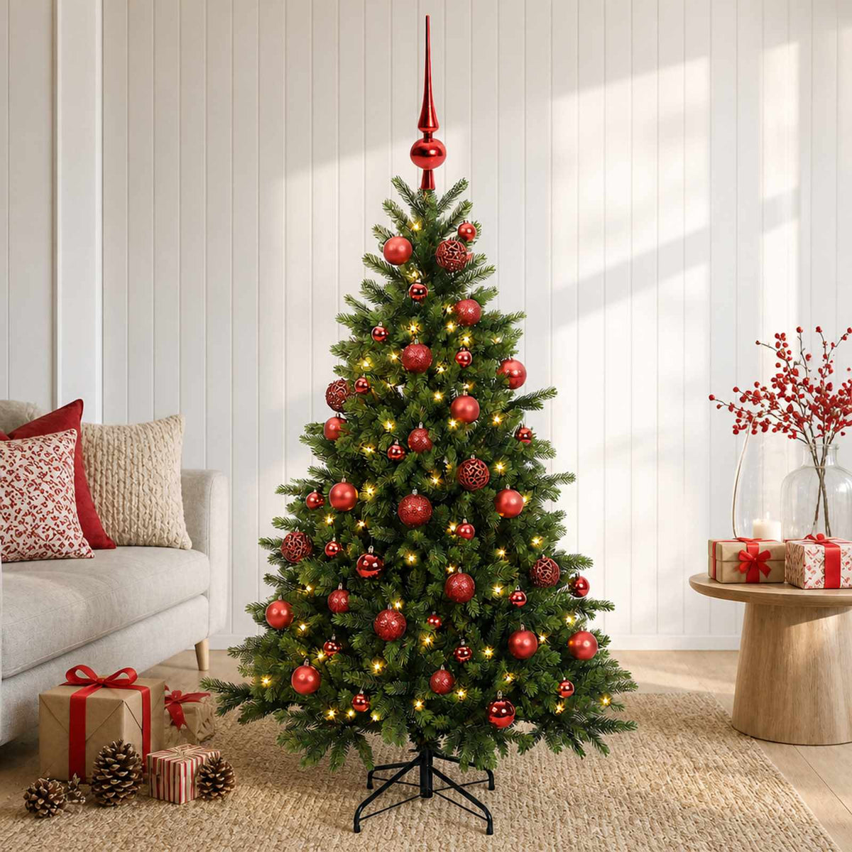 Kunstkerstboom met kerstbal 150 cm 150 LED's Warmwit is nu te koop bij PeponiXL, paradijselijk wonen!